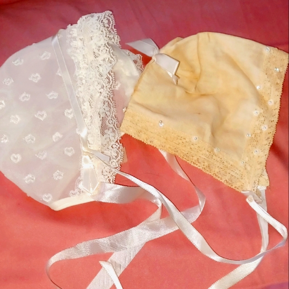 2 Vintage Baby Bonnets
